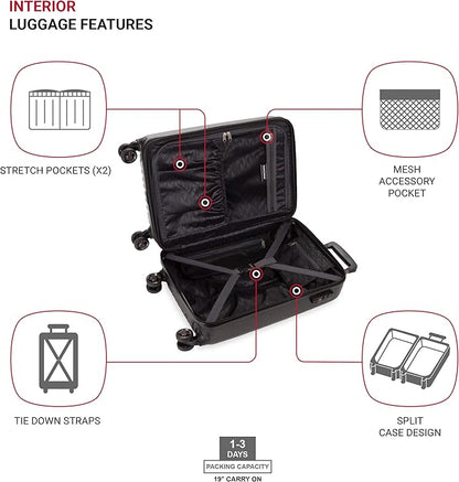 SwissGear 7272 Energie Expandable Hardside Luggage with Spinner Wheels and TSA Lock, Black, Carry-On 19-Inch