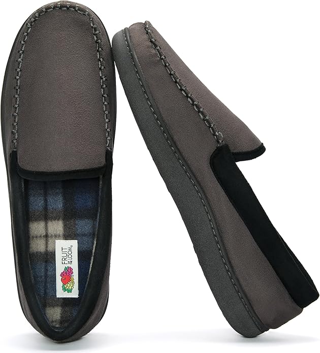 Fruit of the Loom Men’s Memory Foam House Slippers Indoor Outdoor – Microsuede Venetian Cozy Warm Men’s Slippers Plush House Shoes, Sizes 7-14