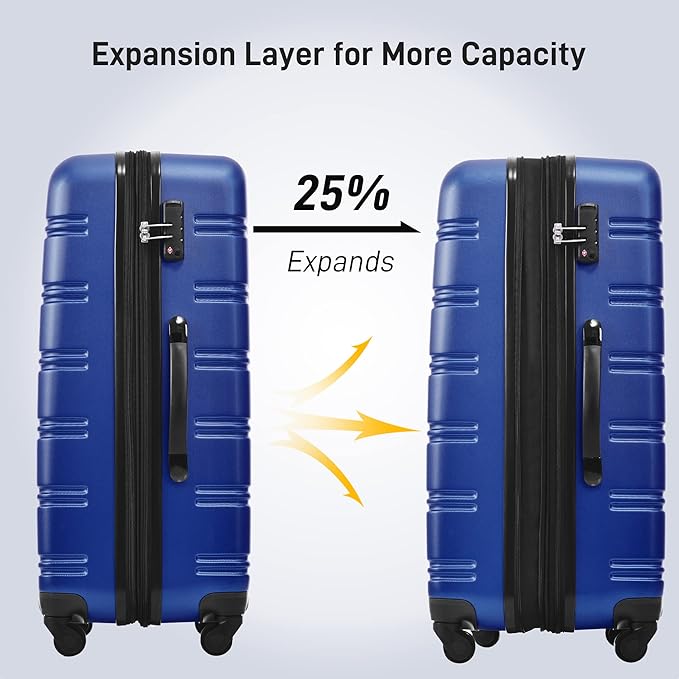 Merax Luggage Sets 3 Piece Hardside Expandable Suitcase with Spinner Wheels,Durable Lightweight Luggage with TSA Lock, Large Travel Luggage Set(Blue-1,20+24+28 inches)