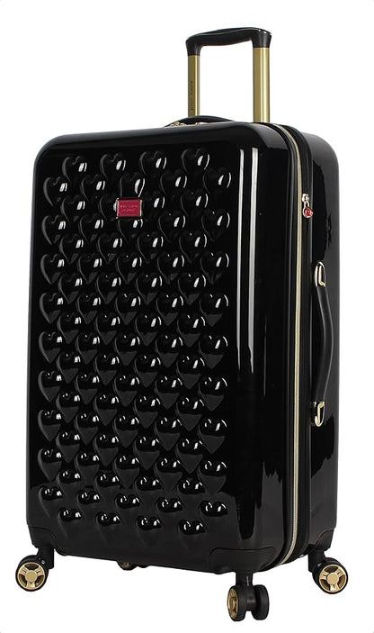 Betsey Johnson 26 Inch Checked Luggage Collection - Expandable Scratch Resistant (ABS + PC) Hardside Suitcase - Designer Lightweight Bag with 8-Rolling Spinner Wheels (Heart to Heart Black)