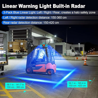 Radar Motion Alarm System Safety Warning, Magnetic Forklift Safety Light 3‑Pack with Radar Sensor, Flashing LED Amber Strobe Light with Voice Alarm for Enhanced Warehouse Safety, DC 12–100V