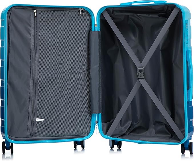 Campfun 3 Piece Luggage Sets, PC Gradient Color Suitcase Set with Double Spinner Wheels, Durable Carry On Luggage with Combination Lock, 20/24/28 inch, Light Blue+Navy