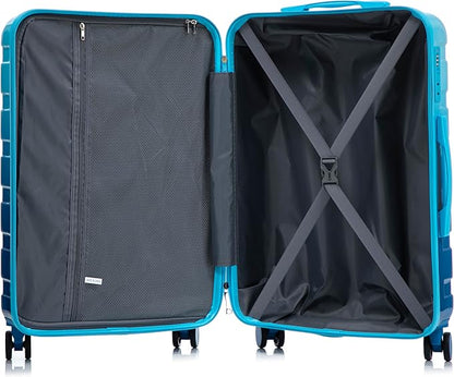 Campfun 3 Piece Luggage Sets, PC Gradient Color Suitcase Set with Double Spinner Wheels, Durable Carry On Luggage with Combination Lock, 20/24/28 inch, Light Blue+Navy