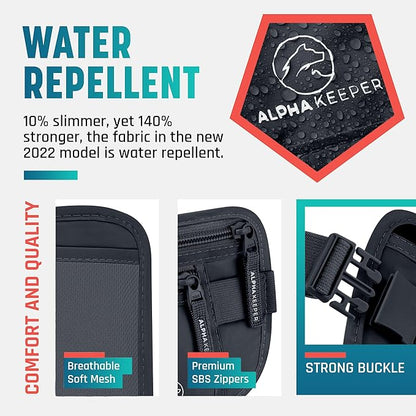 Alpha Keeper Hidden Travel Money Belt - RFID Blocking Waist Wallet & Passport Holder for Women and Men, Anti-Theft Slim Security Pouch