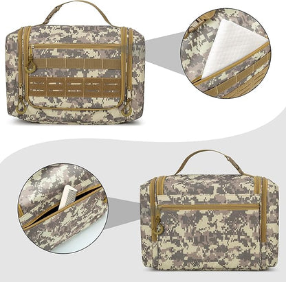 Tactical Toiletry Travel Bag for Men, Hanging Dopp Kit Hygiene Bag Shower Organizer with Hook for Toiletries and Shaving Care, Desert Yellow (Empty Bag)