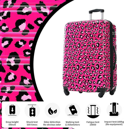 Merax Suitcase Set, Hardshell Luggage Sets 3 Piece with Spinner Wheels, Expandable Durable Suitcase with TSA Lock Lightweight 20" 24" 28", Hot Pink Leopard