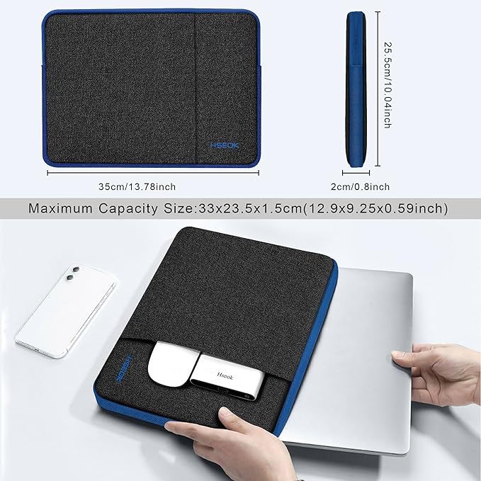 Slim Laptop Case 13.3 14 inch Sleeve, Rainproof & Shockproof Carrying Case for Notebooks Compatible with MacBook Pro 14" and All Models 13.3" MacBook Air/Pro, Most Popular 13"-14" PC,Black-Blue