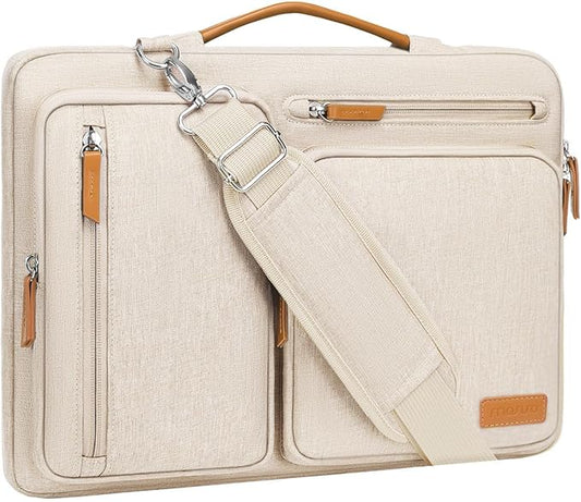 MOSISO 360 Protective Laptop Shoulder Bag,15-15.6 inch Computer Bags Compatible with MacBook Pro 16 inch, HP, Dell, Lenovo, Asus Notebook,Side Open Messenger Bag with 4 Zipper Pockets, Sand