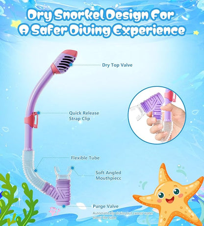 Aegend Snorkeling Gear for Adults Youth Kids, Dry Snorkel Set Panoramic View Enhanced Anti-Leak and Anti-Fog Technology, Adjustable Strap for Snorkeling Scuba Diving Swimming with Mesh Bag