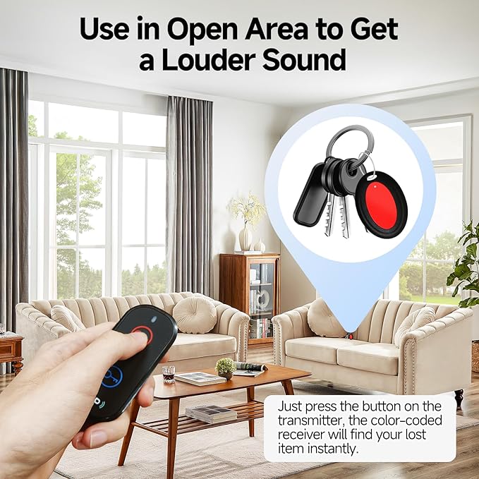 JTD Key Finder with 2 Receivers, 1 Lost Wireless Car Tracker Keychain 130ft 85dB RF Keys Locator Tracker for Finding Wallet, Key, Pet,TV Remote Control, No Phone, Mobile App Required