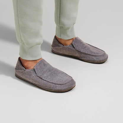 OLUKAI Moloa Hulu Men's Wool-Blend Slippers, Soft & Heathered Knit Slip On Shoes, Suede Leather Foxing, Drop-In Heel Design