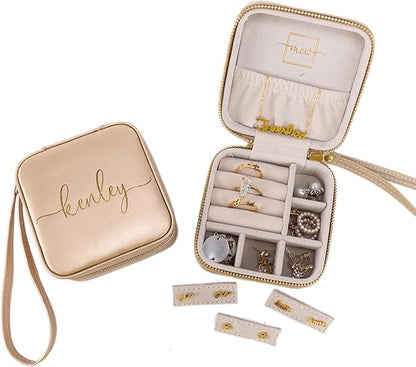 Angelina's Palace Personalized Jewelry Case with Name Engraved,Custom Leather Travel Jewelry Organizer Box for Rings,Earrings,Necklaces,Birthday Bridesmaid Gift For Women