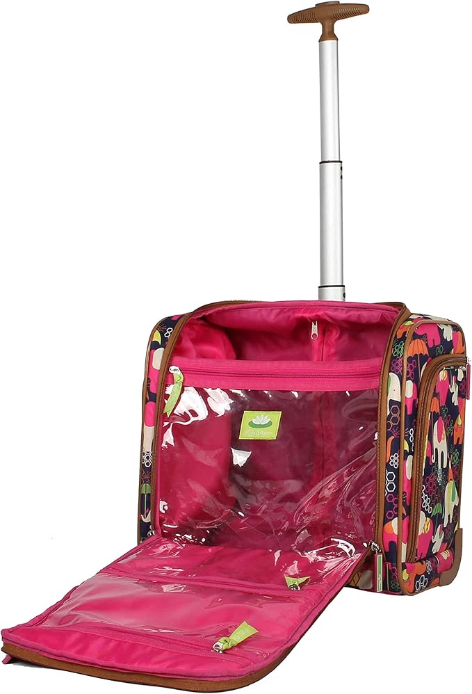 Lily Bloom Designer 15 Inch Carry On - Weekender Overnight Business Travel Luggage - Lightweight 2- Rolling Wheels Suitcase - Under Seat Rolling Bag for Women (Elephant Rain)
