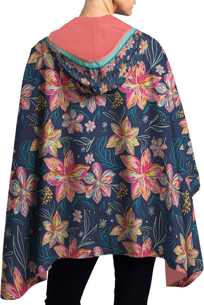 RainCaper EttaVee Bold Flowers Womens Rain Cape Poncho with Hood Reversible