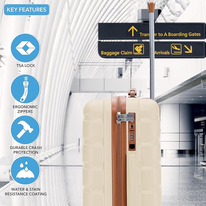 Flight Knight 22x14x9" Carry On Suitcase Hardside TSA Lock USB C Port Lightweight Luggage Silent Double Spinner Wheels Maximum Overhead Carry-On Bag For American & United Approved Airlines