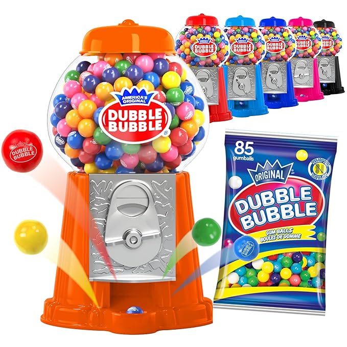 Gumball Machine Halloween Candy - for Kids 8.5" - Coin Operated Toy Bank - Dubble Bubble Red Gum Machine Classic Red Style Includes 45 Gum Balls - Kids Coin Bank - Candy Dispenser - Playo