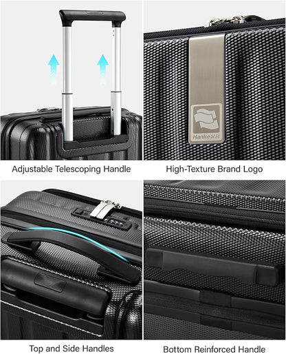 Hanke 20 Inch Expandable Carry On Luggage Airline Approved Top Opening Hard Shell Suitcases with Wheels Lightweight Travel Luggage Carry On Suitcase for Woman Men-Jet Black