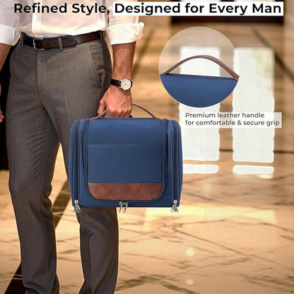 Large Hanging Toiletry Bag for Men, Travel Bathroom Bag with Hook, Hygiene Bag Organizer for Shower, Shaving & Grooming Essentials, Navy