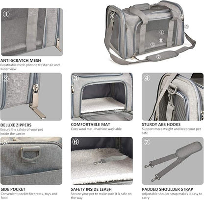 Henkelion Large Cat Carriers Dog Carrier Pet Carrier for Cats Dogs Puppies up to 25Lbs, Big Dog Carrier Soft Sided, Travel Puppy Carrier - Large - Grey