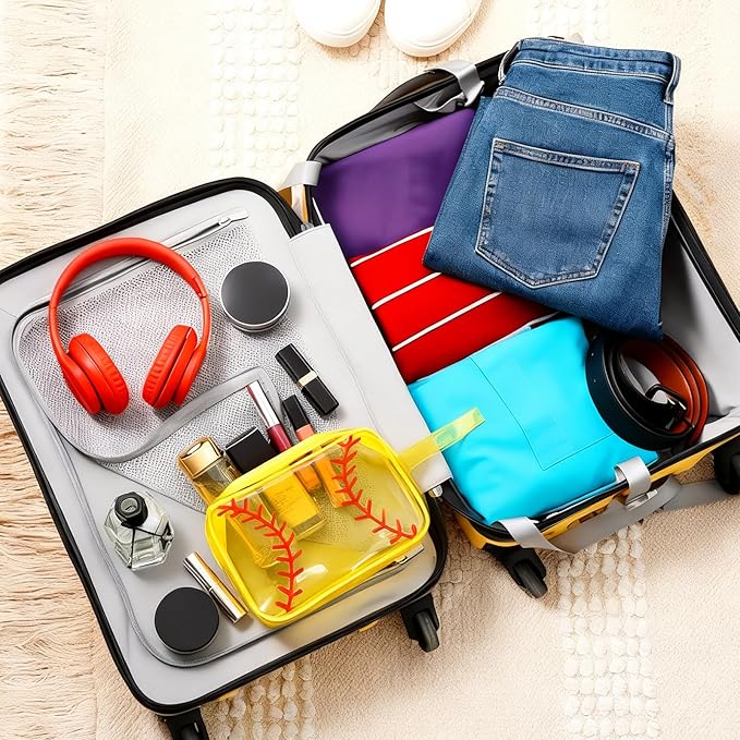 40 Pack Softball Clear PVC Makeup Bags Bulk, Cosmetic Pouch Waterproof Travel Small Pouches with Zipper for Men and Women Carry-on Traveling Essentials Bags