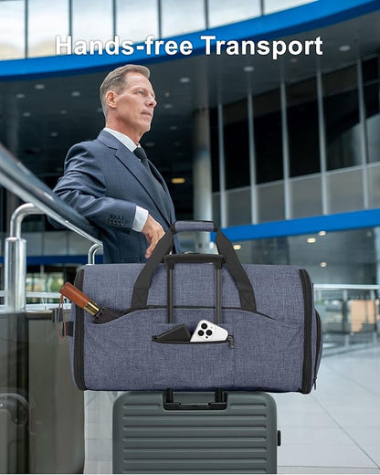 NPBAG Convertible Garment Duffle Bags for Travel - Carry on Garment Bag, Suit Bag for Men & Women, 3 in 1 Foldable Travel Duffle Backpack with Shoulder Strap (Woven Blue)