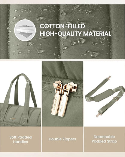 LOVEVOOK Travel Duffle Bag,Puffer Weekender Bags For Women with Shoe Compartment,42L Carry On Duffel Bags For Airplanes,Hospital Bag for Labor and Delivery,Overnight Bag2Pcs Set