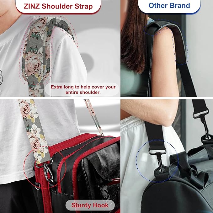 ZINZ 79.5" Universal Strap with Ultra-Thick Fixed Breathable Pad - Adjustable Heavy-Duty Shoulder Strap for Laptop, Crossbody, Luggage, Gym, Camera Bag and More,Gray Flower