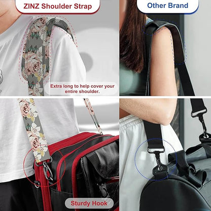 ZINZ 79.5" Universal Strap with Ultra-Thick Fixed Breathable Pad - Adjustable Heavy-Duty Shoulder Strap for Laptop, Crossbody, Luggage, Gym, Camera Bag and More,Gray Flower