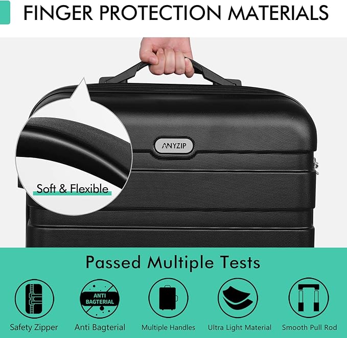 AnyZip Luggage PC ABS Hardside Lightweight Suitcase with 4 Universal Wheels TSA Lock Carry-On 20 Inch Black