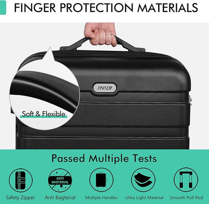 AnyZip Luggage PC ABS Hardside Lightweight Suitcase with 4 Universal Wheels TSA Lock Carry-On 20 Inch Black