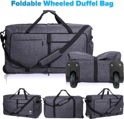 Bago Rolling Duffle Bag with Wheels - 27" 80L Foldable Weekender Bag, Waterproof Travel Duffel Bag, Heavy Duty Lightweight Duffle Bag for Traveling, Rolling Duffel Bag with Wheels (SnowBlack2023)