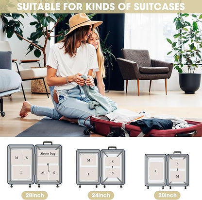 8 Set Compression Packing Cubes for Travel, Expandable Compression Cubes for Suitcases, Lightweight Suitcase Organizer with Shoes & Laundry Bags, Travel Accessories for Men Women