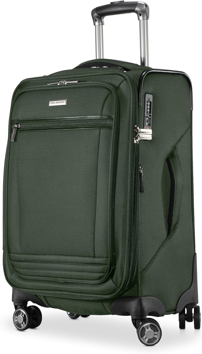 Ricardo Beverly Hills Avalon Softside Carry-On Luggage Made with Sustainable 100% Recycled PET (rPET), Lightweight, Eco-Friendly Travel, Expandable, Dual Spinner Wheels, Juniper Green, 20-inch