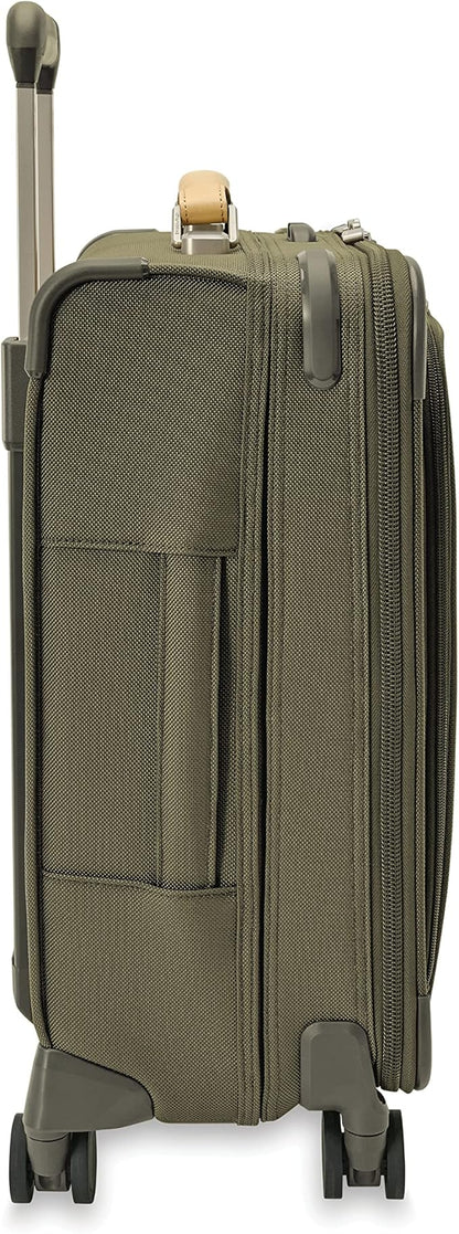Briggs & Riley 21" Global Carry On Expandable Spinner - Luggage for International Travel, Suitcases with Wheels, Softside Rolling Bag for Men & Women, Self-Repairing Zipper- Baseline Collection, Olive