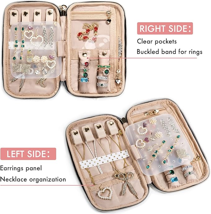 SFYBYHEART Travel Jewelry Organizer Case, Jewelry Travel Bags for Women, Small Travel Jewelry Case for Tangle-Free Earrings, Necklaces, Rings Storage, Travel Accessories, Black