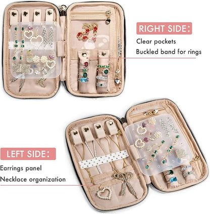 SFYBYHEART Travel Jewelry Organizer Case, Jewelry Travel Bags for Women, Small Travel Jewelry Case for Tangle-Free Earrings, Necklaces, Rings Storage, Travel Accessories, Black