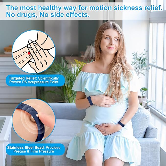 Motion Sickness Bands Sea Sickness Wristbands Anti Nausea Wristband Nausea Bands for Morning Sickness Relief Sea Bands for Motion Sickness Bracelet Cruise(1 Pair Dark Blue)
