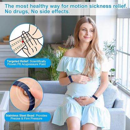 Motion Sickness Bands Sea Sickness Wristbands Anti Nausea Wristband Nausea Bands for Morning Sickness Relief Sea Bands for Motion Sickness Bracelet Cruise(1 Pair Dark Blue)