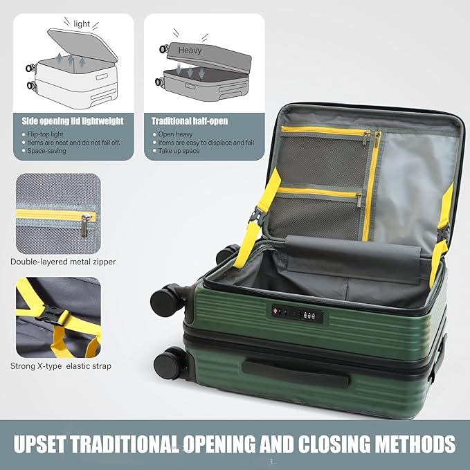 20-Inch Expandable Carry-on Luggage PC Hard Shell TSA Suitcase with Top Opening 360°Rolling Wheels Suitcase(GREEN)