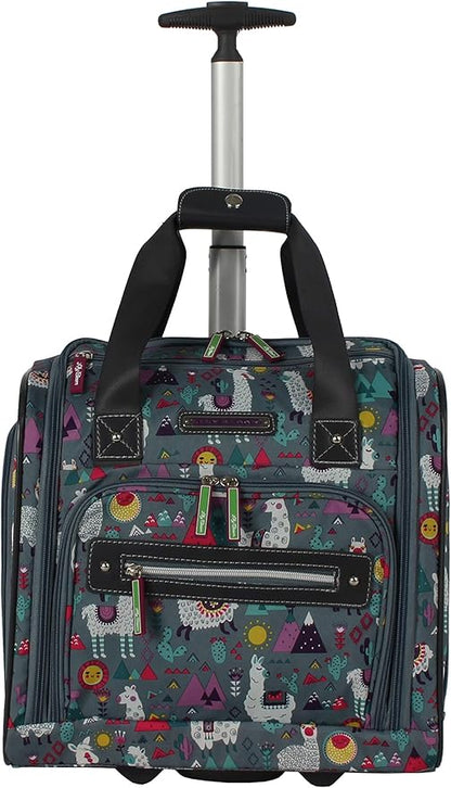 Lily Bloom Designer 15 Inch Carry On - Weekender Overnight Business Travel Luggage - Lightweight 2- Rolling Wheels Suitcase - Under Seat Rolling Bag for Women (One Size, Llama Mama)