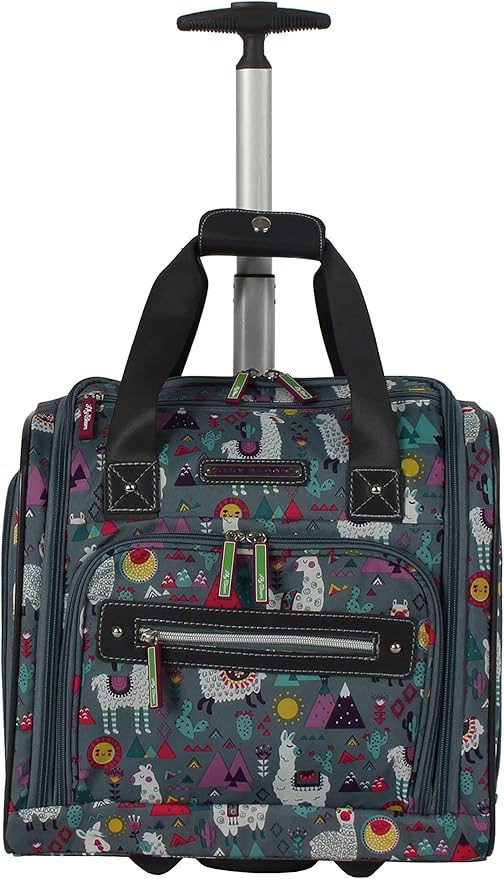 Lily Bloom Designer 15 Inch Carry On - Weekender Overnight Business Travel Luggage - Lightweight 2- Rolling Wheels Suitcase - Under Seat Rolling Bag for Women (One Size, Llama Mama)