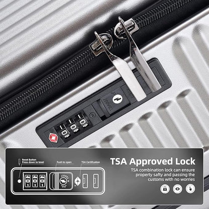 2 pieces 20/29 Aluminum Frame Carry On and Checked Luggage Set with Side Opening,Lightweight Hardshell ABS+PC Trunk Suitcase with TSA Lock,360° Universal Wheels & Adjustable Handle,Dark Gray
