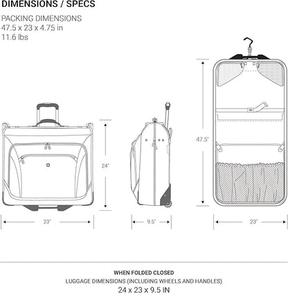 SwissGear 7895 Premium Rolling Garment Bag, Bonus Hanging Feature, Men's and Women's, Carry-on Luggage - Grey Heather