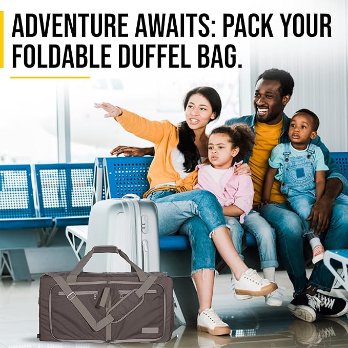 LEGEND 40L Foldable Duffle Bag for Travel - Packable Duffle Bags w/Shoe Compartment - Tear Resistant Collapsible Duffel Bags for Traveling - Lightweight Folding Duffel Bag for Men & Women -Chocolate