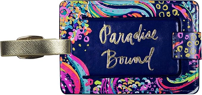 Lilly Pulitzer Leatherette Luggage Tag with Secure Strap, Colorful Suitcase Identifier for Travel