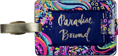 Lilly Pulitzer Leatherette Luggage Tag with Secure Strap, Colorful Suitcase Identifier for Travel