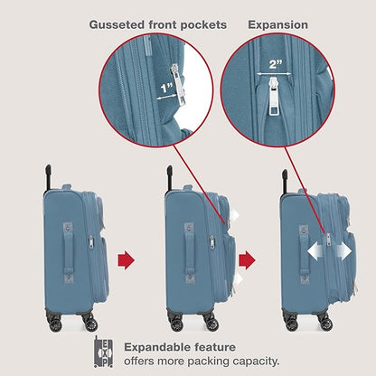 U.S. Traveler Rio Lightweight Softside Rolling Carry-on Suitcase, 4-Wheel Set, Light Blue