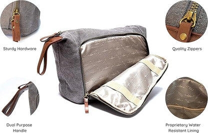 Vetelli Vintage Canvas Toiletry Bags, Travel In Style, Waterproof Canvas Dopp Kits, Durable (Messner) (Light Gray)