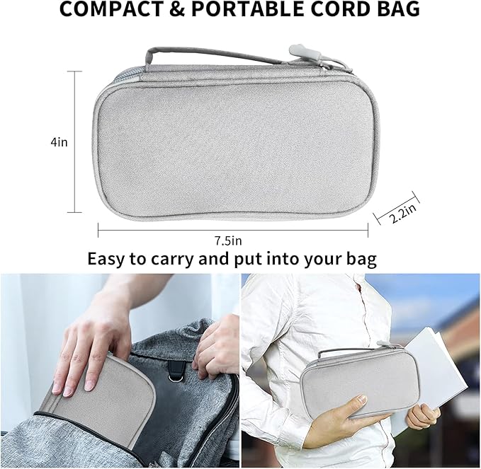 SMONT Cord Cable Organizer Travel Charger Bag Electronic Pouch Case Grey