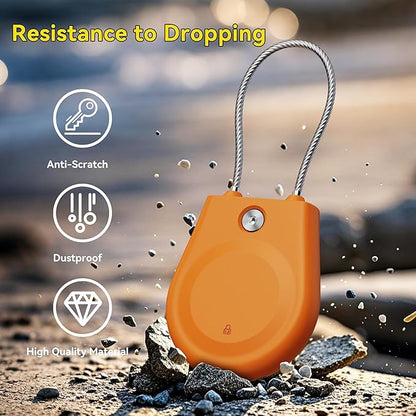 for AirTag Holder, Airtag Lock Case with Wire Cable, IPX8 Waterproof, for Luggage, Key Ring Key Chain Luggage tag Backpack (4 Pack-Black, Orange, White, Blue)